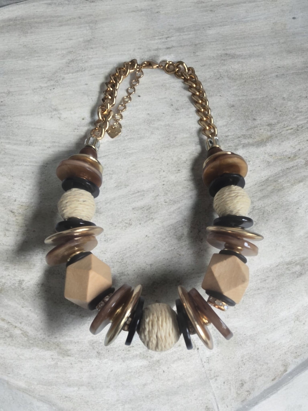 Aldo Gold-Tone Necklace with Beige, Brown & Black Accents